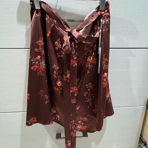 NWT Reformation 100% silk skirt brown/floral size 8